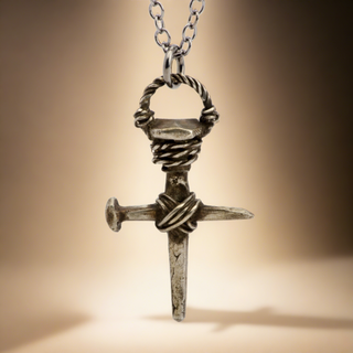 Cross Antique Bronze Nails Necklace Medieval Pendant Handmade Men's Jewelry