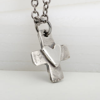 Cross and Heart Pendant Necklace Sterling Silver Handmade Jewelry