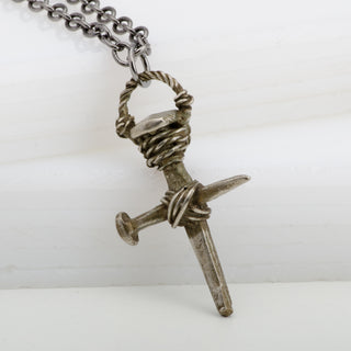 Cross Antique Bronze Nails Necklace Medieval Pendant Handmade Men's Jewelry