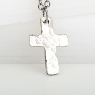 Children Cross Pendant Necklace Hammered Sterling Silver Jewelry