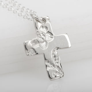 Cross Daisy Flower Pendant Necklace Sterling Silver Handmade Jewelry