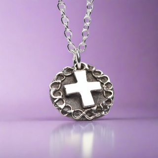 Cross Rose Pendant Necklace Sterling Silver Small Handmade Jewelry