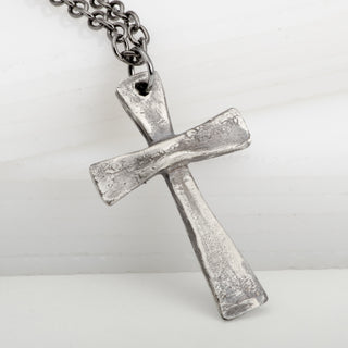 Cross Vintage Style Pendant Necklace Hammered Sterling Silver Jewelry