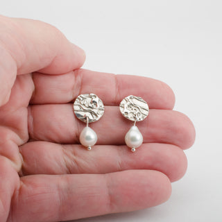 Pearl Stud Earrings Nora 925 Sterling Silver Handmade Jewelry