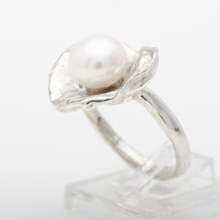 Silver Ring Adjustable Samira White Pearl Handmade Jewelry