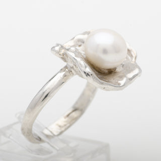 Silver Ring Adjustable Samira White Pearl Handmade Jewelry