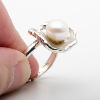Silver Ring Adjustable Samira White Pearl Handmade Jewelry