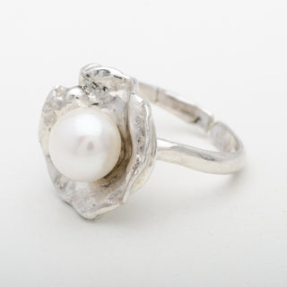Silver Ring Adjustable Samira White Pearl Handmade Jewelry