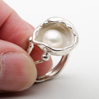 Bague Amora Argent Sterling Perle Blanche Bijou Fait Main