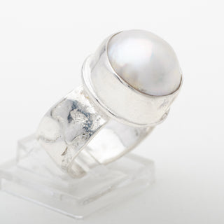 Silver Ring Asura White Mabe Pearl Handmade Jewelry