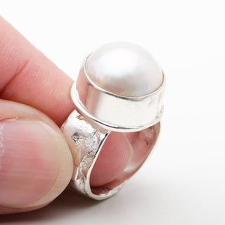 Silver Ring Asura White Mabe Pearl Handmade Jewelry