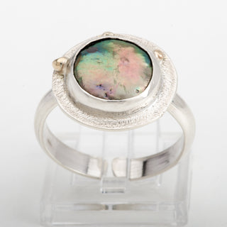 Mother of Pearl Gold and Silver Ring Fresco Handmade Women Jewelry