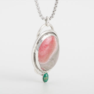 Pendant Necklace Gardenia Rhodonite Gemstone Sterling Silver Handmade Jewelry