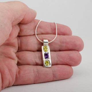 Pendant Kado Fine Silver Trio of Zircons Handmade Jewelry