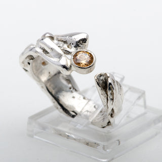 Silver Ring Adjustable Cairo Orange Zircon Handmade Jewelry