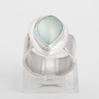 Silver Ring Adjustable Atoll Chalcedony Gemstone Jewelry