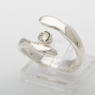 Silver Ring Adjustable Kai Nalu Green Zircon Handmade Jewelry