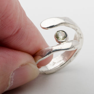 Silver Ring Adjustable Kai Nalu Green Zircon Handmade Jewelry