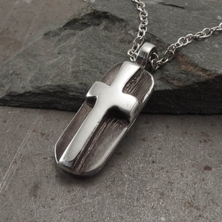 Cross ID Tag Pendant Necklace Polished Sterling Silver Handmade Jewelry