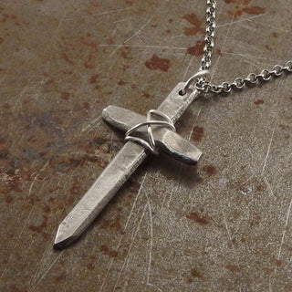 Medieval Cross Wired Silver Pendant Necklace Left