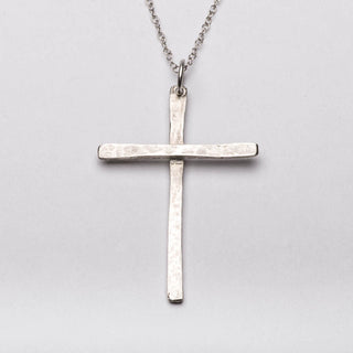 Christian Cross Slim Pendant Necklace Sterling Silver Front