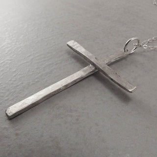 Christian Cross Slim Pendant Necklace Sterling Silver Left
