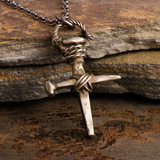 Cross Antique Bronze Nails Necklace Medieval Pendant Handmade Men's Jewelry