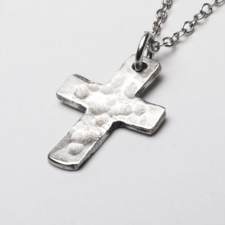 Children Cross Pendant Necklace Hammered Sterling Silver Jewelry