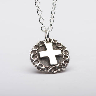 Cross Rose Silver Pendant Necklace Front