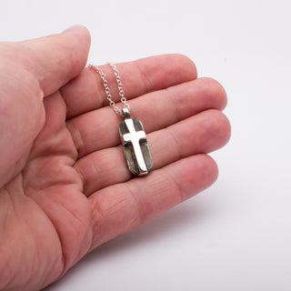 Cross ID Tag Pendant Necklace Polished Sterling Silver Handmade Jewelry