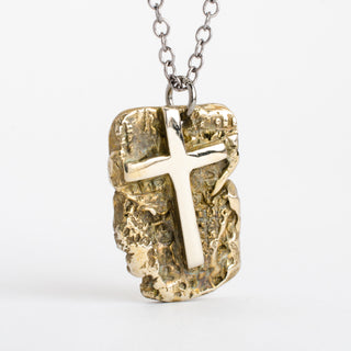 Croix Tablette de Moïse Collier Pendentif Bronze Bijou Fait Main