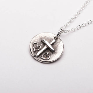 Cross Two Hearts Silver Pendant Necklace Right