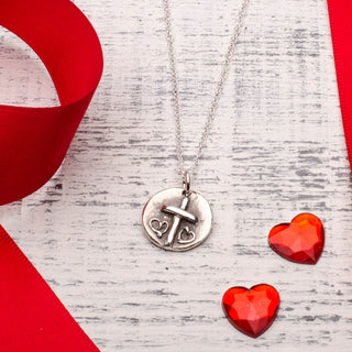 Cross Two Hearts Silver Pendant Necklace Valentines Day
