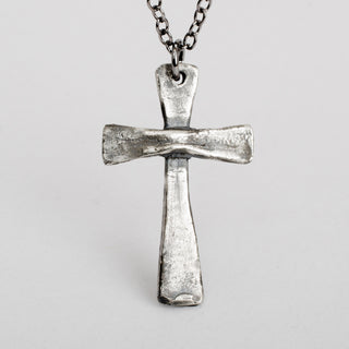 Cross Vintage Style Pendant Necklace Hammered Sterling Silver Jewelry