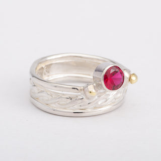 Gold and Silver Ring Red Zircon Handmade Women Jewelry