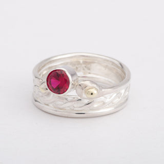 Gold and Silver Ring Red Zircon Handmade Women Jewelry