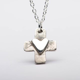 Heart On Cross Silver Pendant Necklace Front
