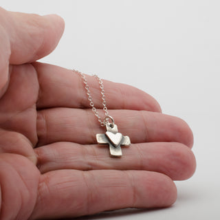 Cross and Heart Pendant Necklace Sterling Silver Handmade Jewelry
