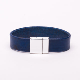Bracelet en Cuir Bleu Fermoir Magnétique Argenté