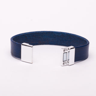 Bracelet Blue Leather Silver Magnetic Clasp