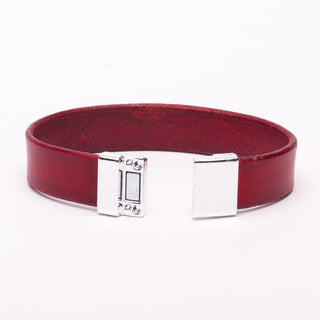 Bracelet Red Leather Silver Magnetic Clasp