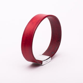 Bracelet en Cuir Rouge Fermoir Magnétique Argenté
