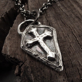 Medieval Cross Shield Pendant Necklace Sterling Silver Jewelry