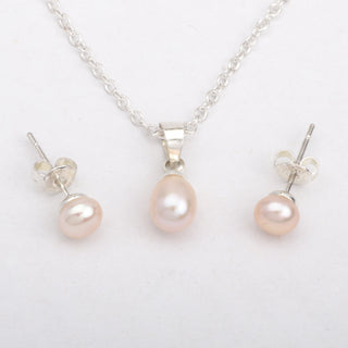 Pearl Stud Earrings Pendant Necklace Gift Set 925 Sterling Silver