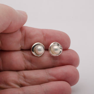 Pearl Stud Earrings Oceana 925 Sterling Silver Handmade Jewelry