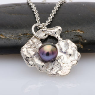 Pearl Aurora Pendant Necklace Sterling Silver Handmade Women Jewelry