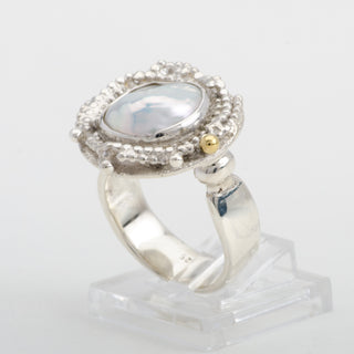 Pearl Gold and Silver Ring Mira Handmade Women Jewelry