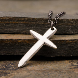 Cross Edge Style Pendant Necklace Sterling Silver Handmade Jewelry