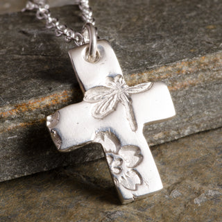 Cross Dragonfly Pendant Necklace Sterling Silver Handmade Jewelry