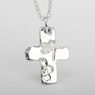 Cross Dragonfly Pendant Necklace Sterling Silver Handmade Jewelry
